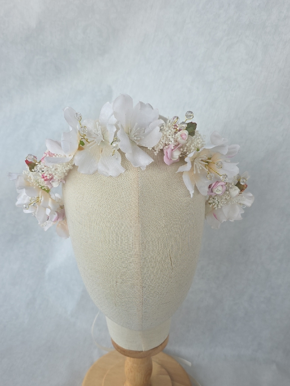 Hand Crafted White and Blush Floral Bridal Crown